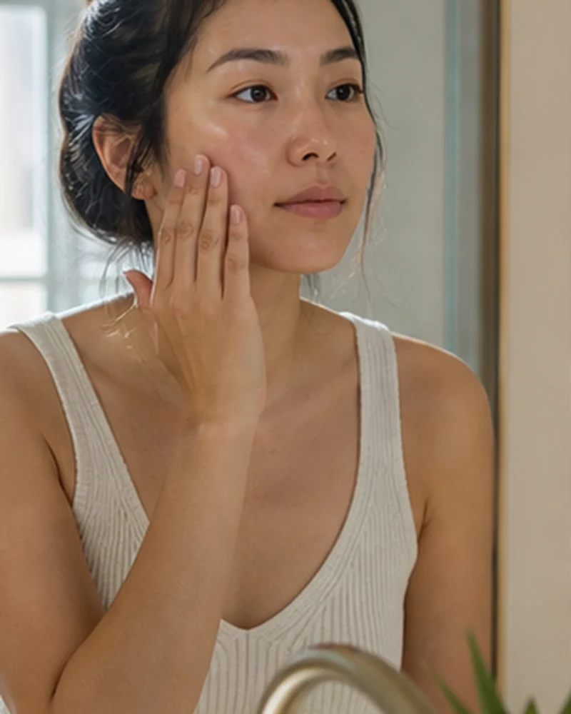 A real-life beauty routine scene illustrating sensitive morning routine