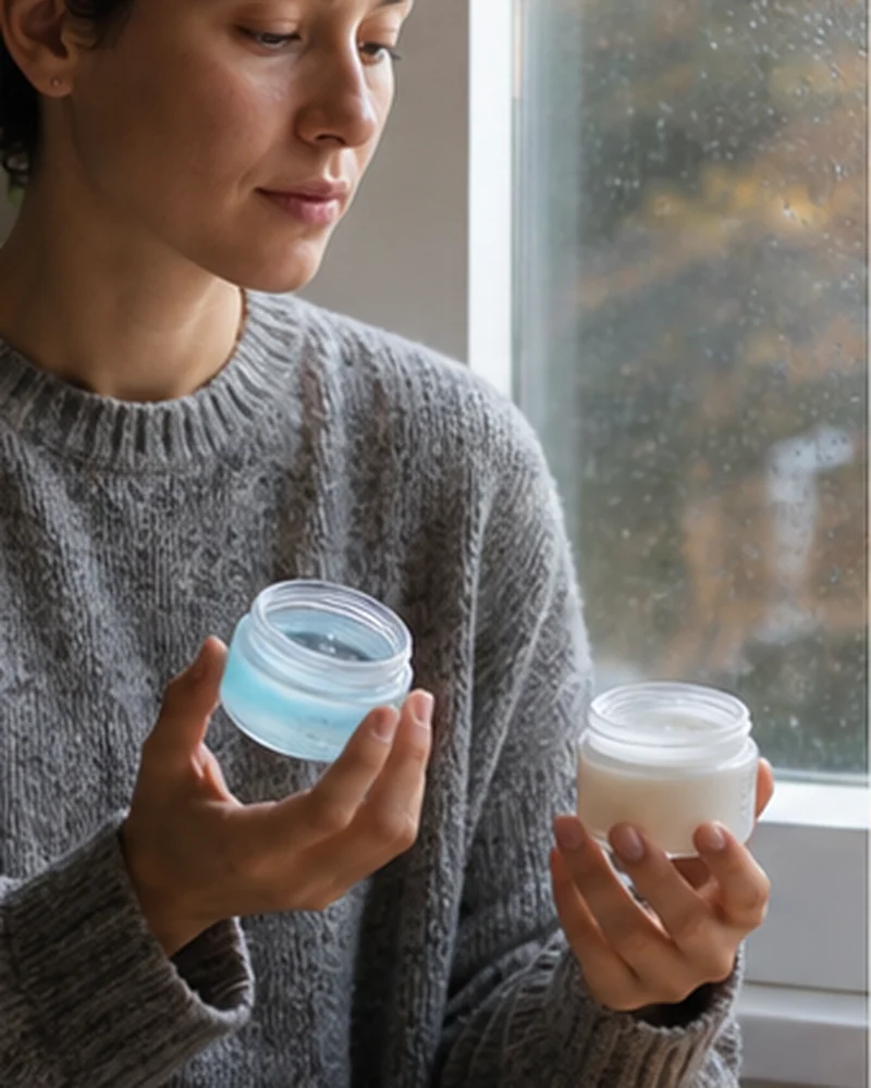 A real-life beauty routine scene illustrating seasonal moisturizer