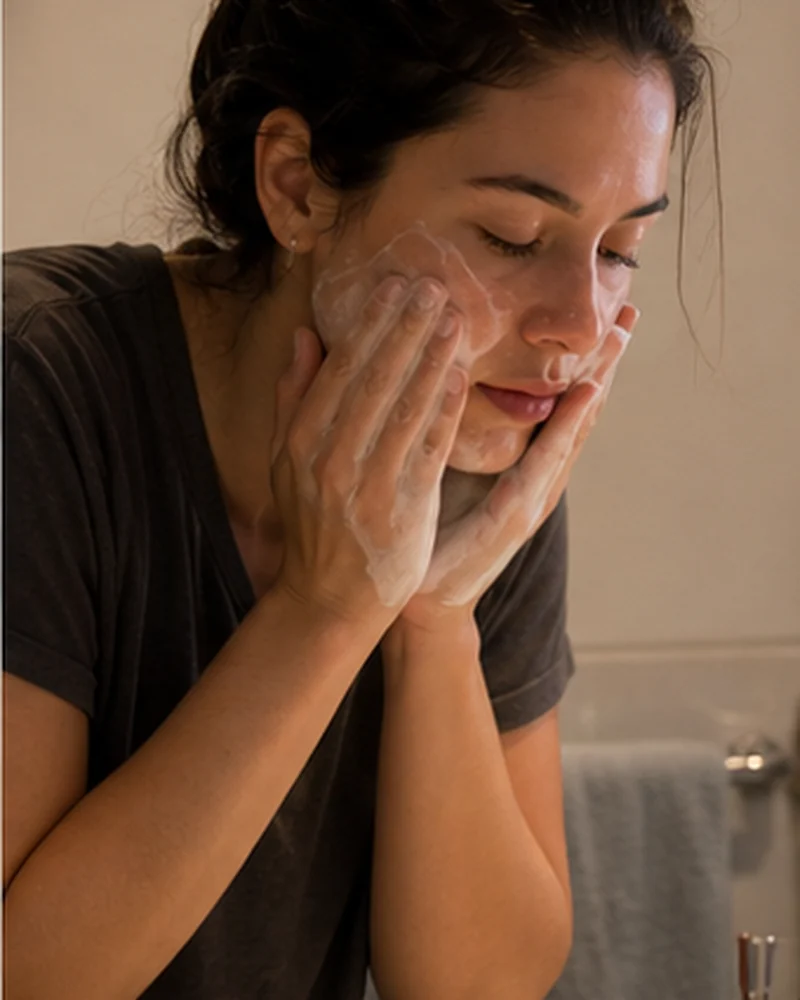 A real-life beauty routine scene illustrating city night routine