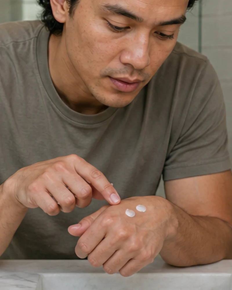 A real-life beauty routine scene illustrating moisturizer texture
