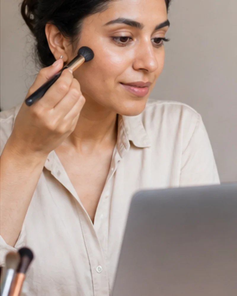 A real-life beauty routine scene illustrating office makeup
