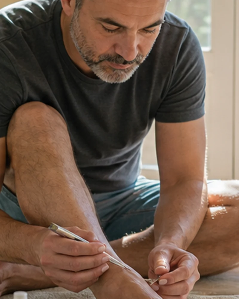 A real-life beauty routine scene illustrating home pedicure
