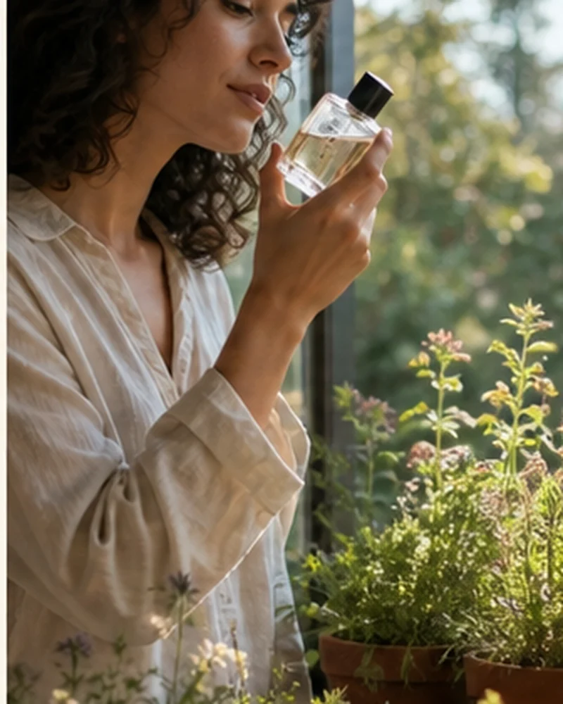 A real-life beauty routine scene illustrating summer fragrance
